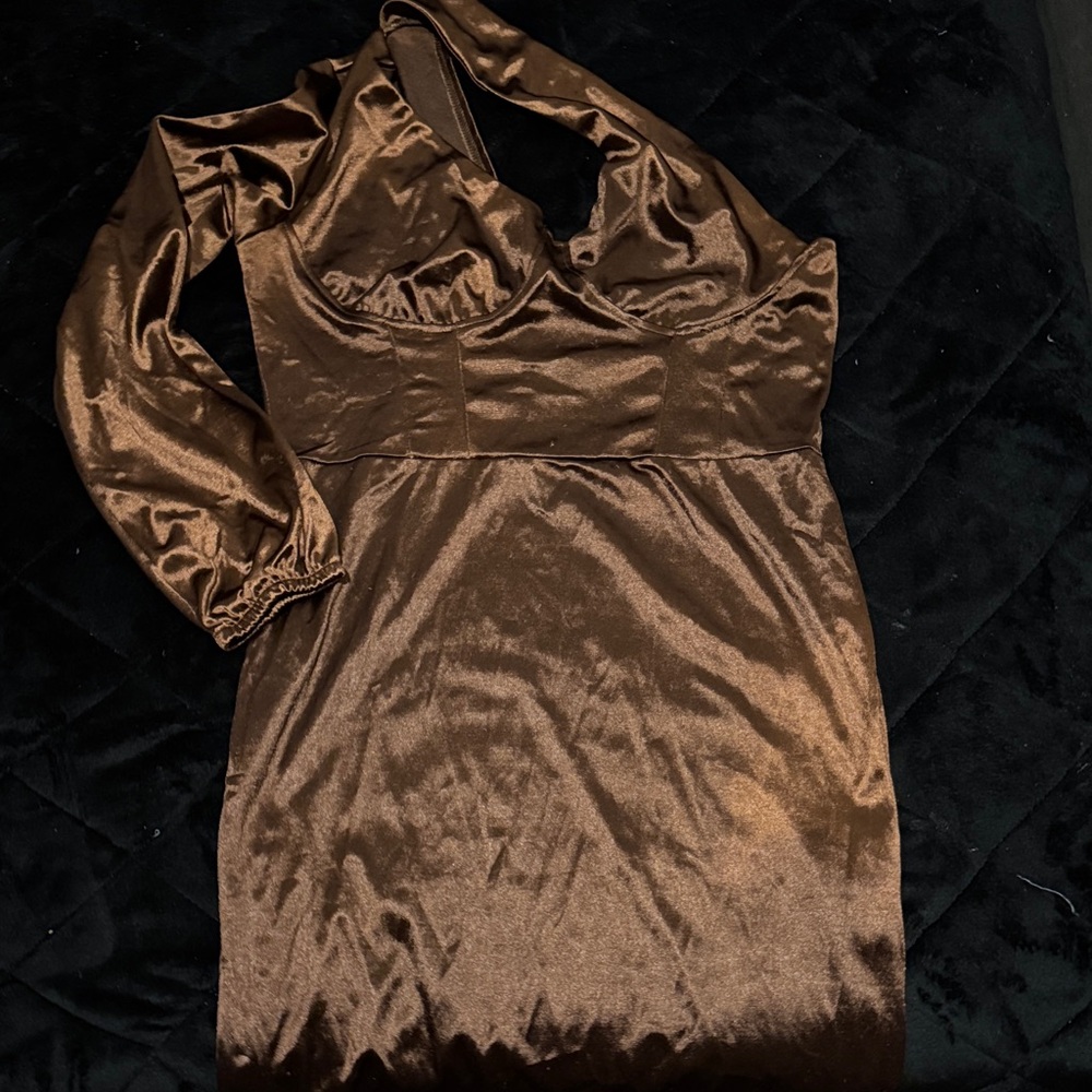 Elegant Brown Satin Dress